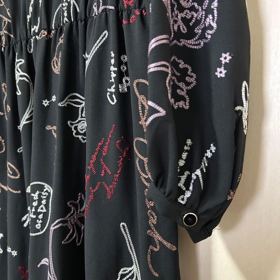 22AW♡グレースコンチネンタル 刺繍ラッフルフリルワンピース 36 総柄