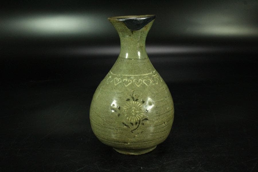 古美術 高麗 青磁 花紋 瓶 李朝(K-A620)