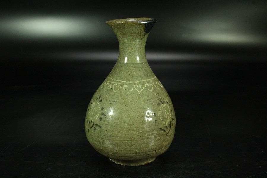 古美術 高麗 青磁 花紋 瓶 李朝(K-A620)