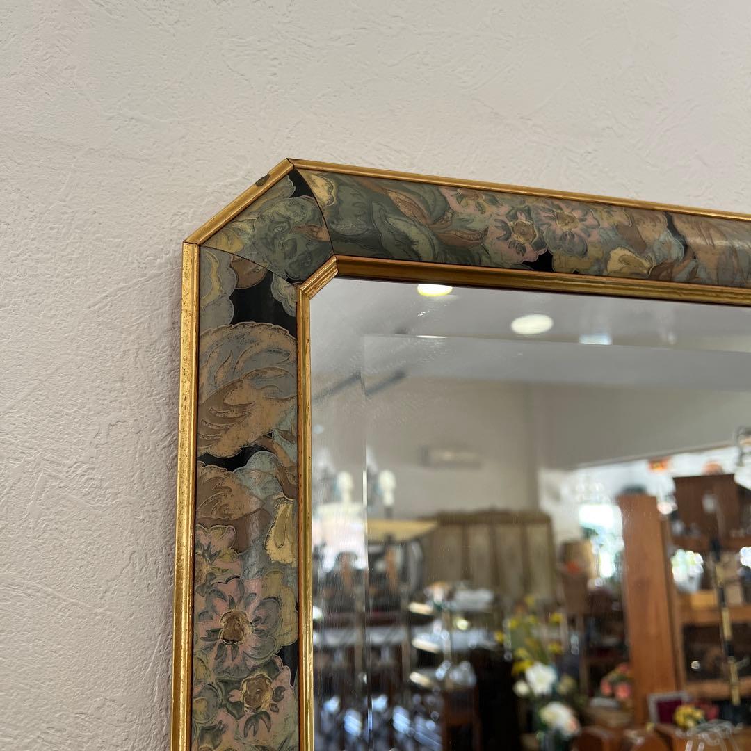 k334r120 イタリア製 ウォールミラー 木製 花柄 壁掛け鏡 112㎝