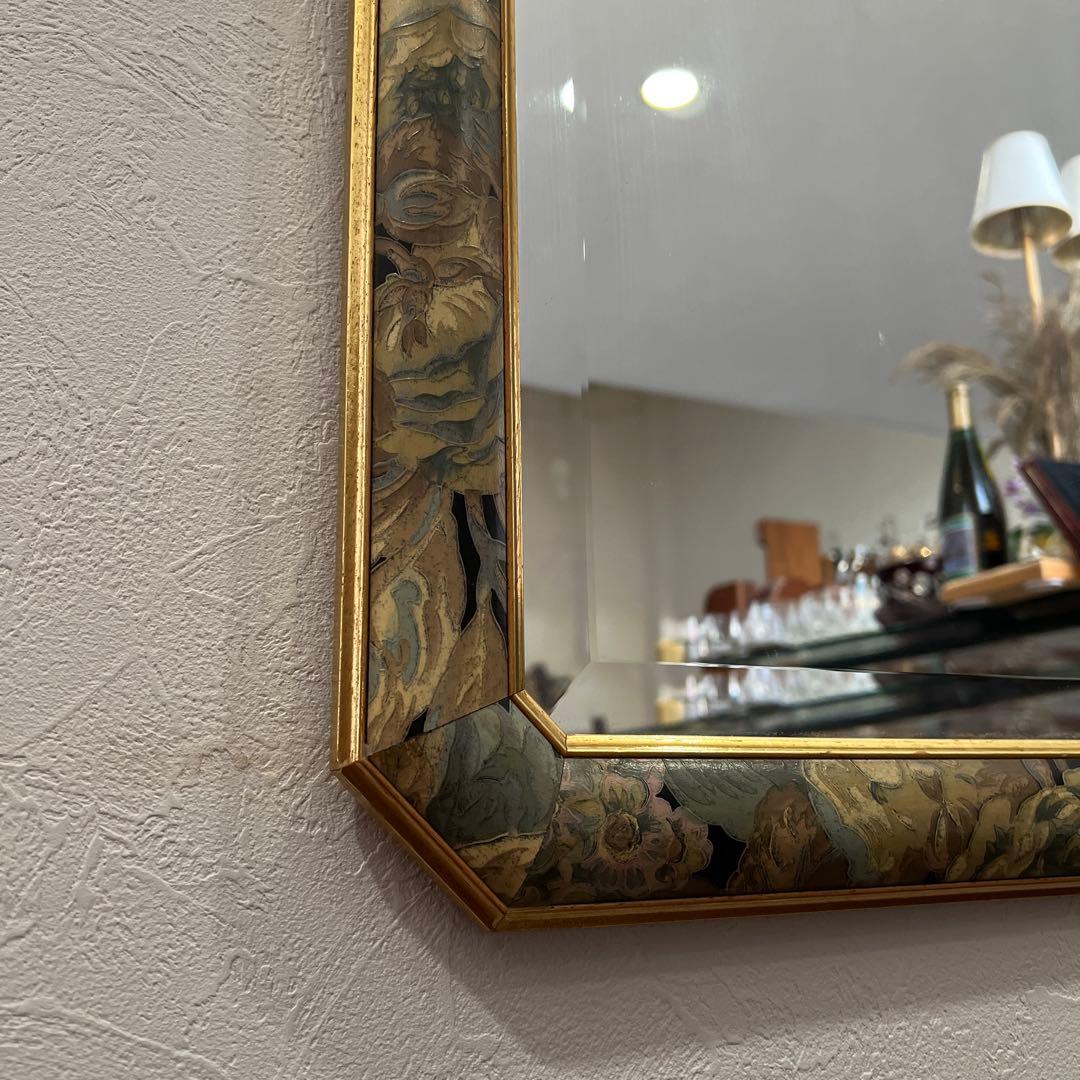 k334r120 イタリア製 ウォールミラー 木製 花柄 壁掛け鏡 112㎝