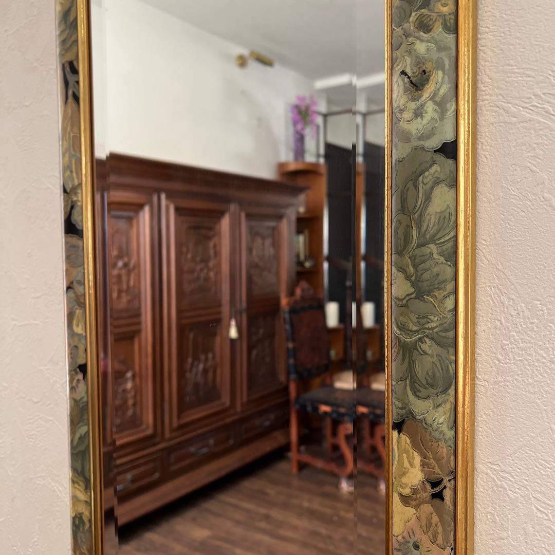 k334r120 イタリア製 ウォールミラー 木製 花柄 壁掛け鏡 112㎝