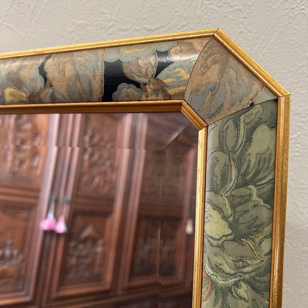 k334r120 イタリア製 ウォールミラー 木製 花柄 壁掛け鏡 112㎝