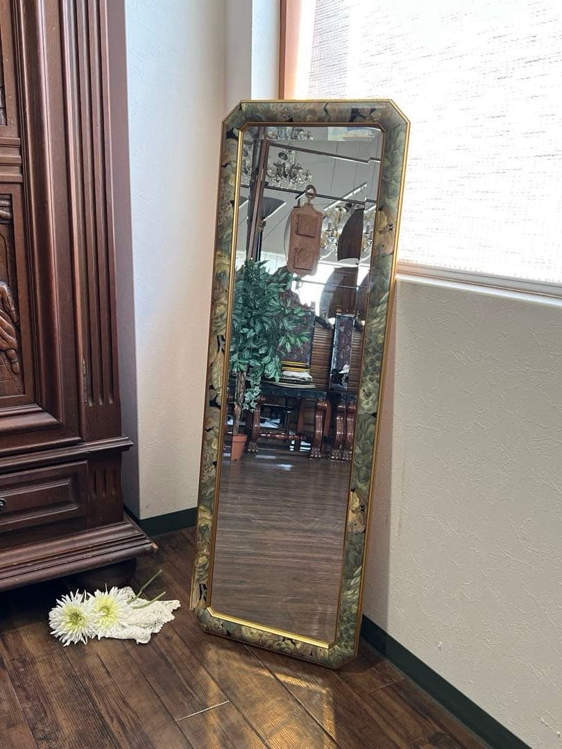 k334r120 イタリア製 ウォールミラー 木製 花柄 壁掛け鏡 112㎝