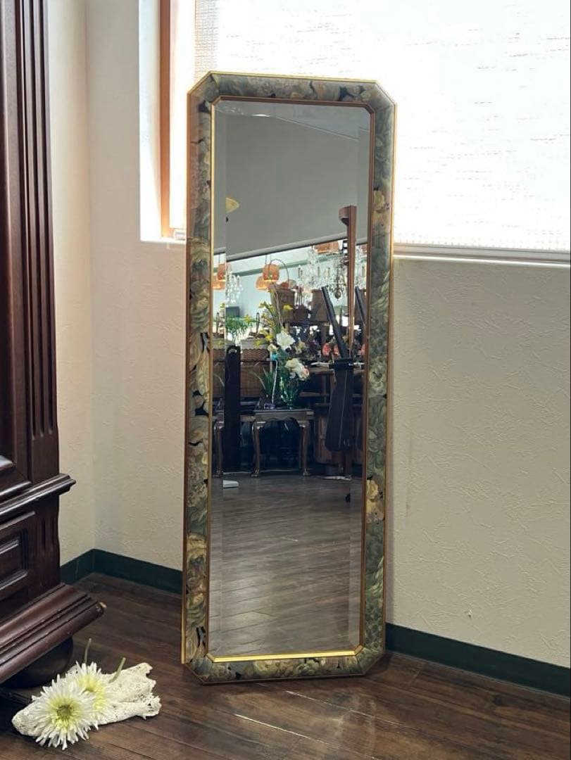 k334r120 イタリア製 ウォールミラー 木製 花柄 壁掛け鏡 112㎝