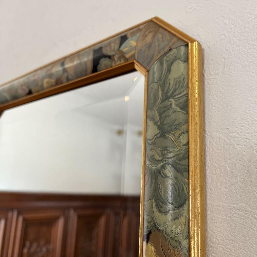 k334r120 イタリア製 ウォールミラー 木製 花柄 壁掛け鏡 112㎝