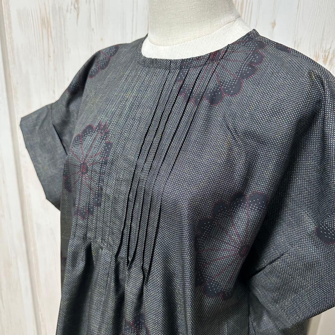 着物リメイク 大島紬(7マルキ)からピンタックのゆったりワンピース