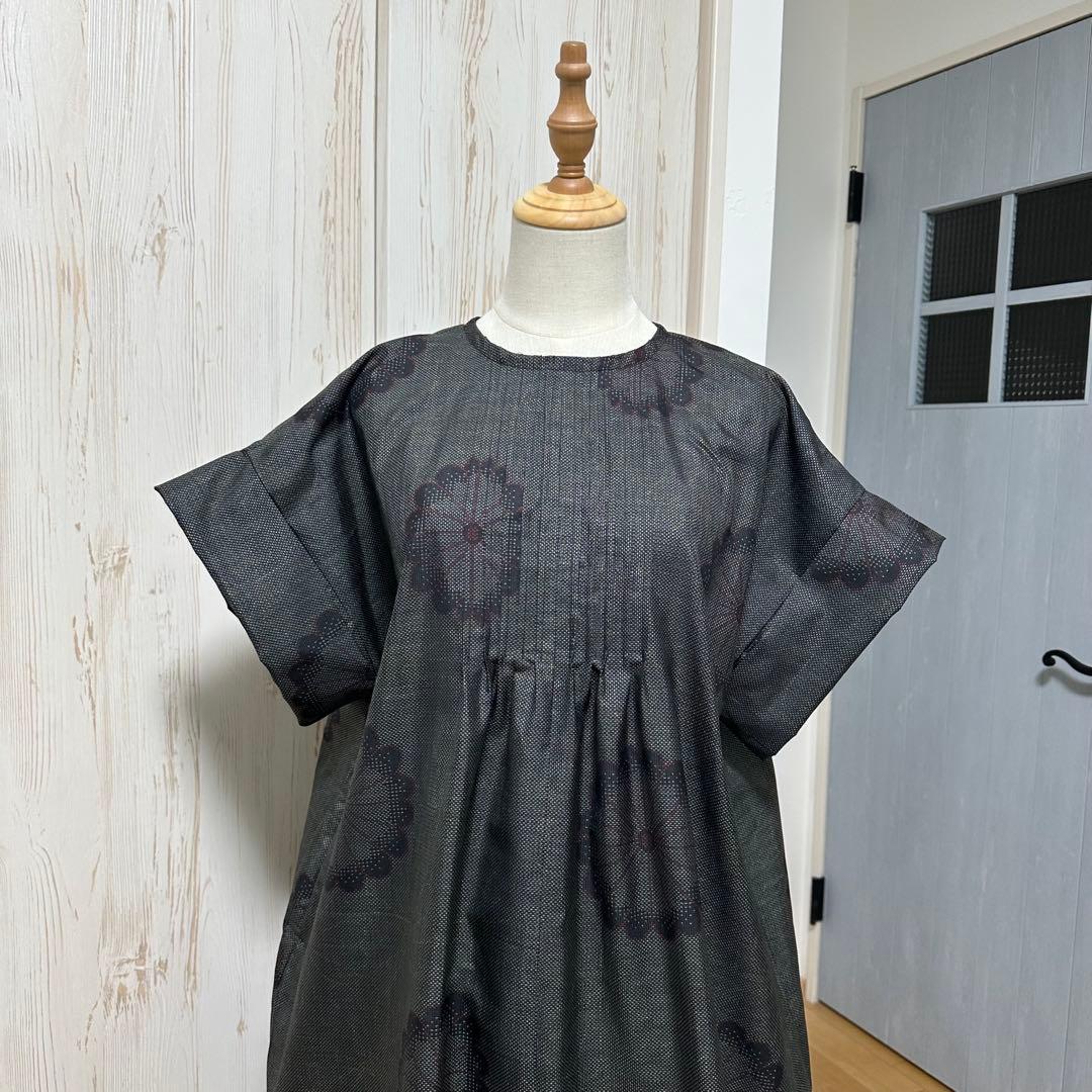 着物リメイク 大島紬(7マルキ)からピンタックのゆったりワンピース