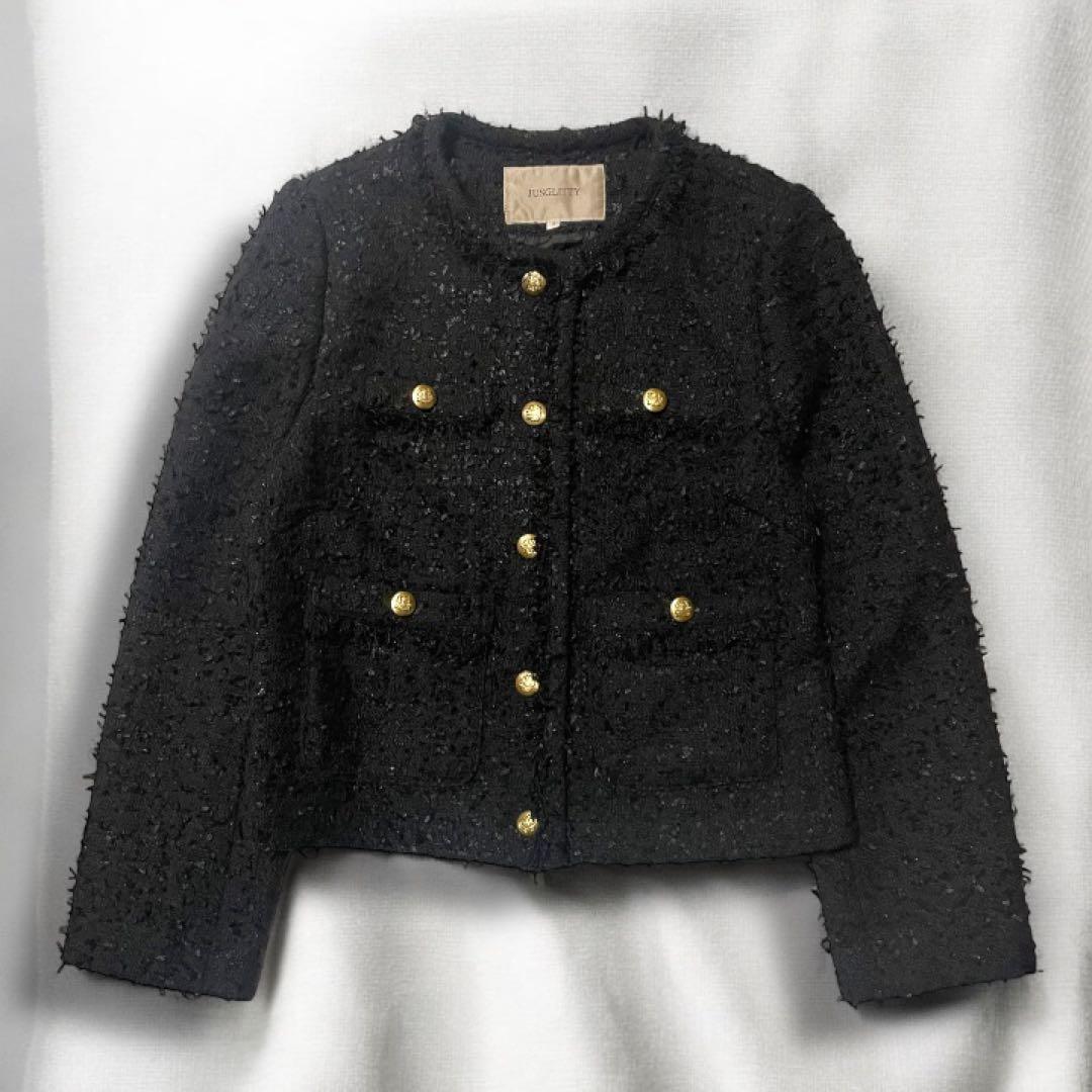 JUSGLITTY 美香さんコラボ ツイードジャケット　黒　金ボタン