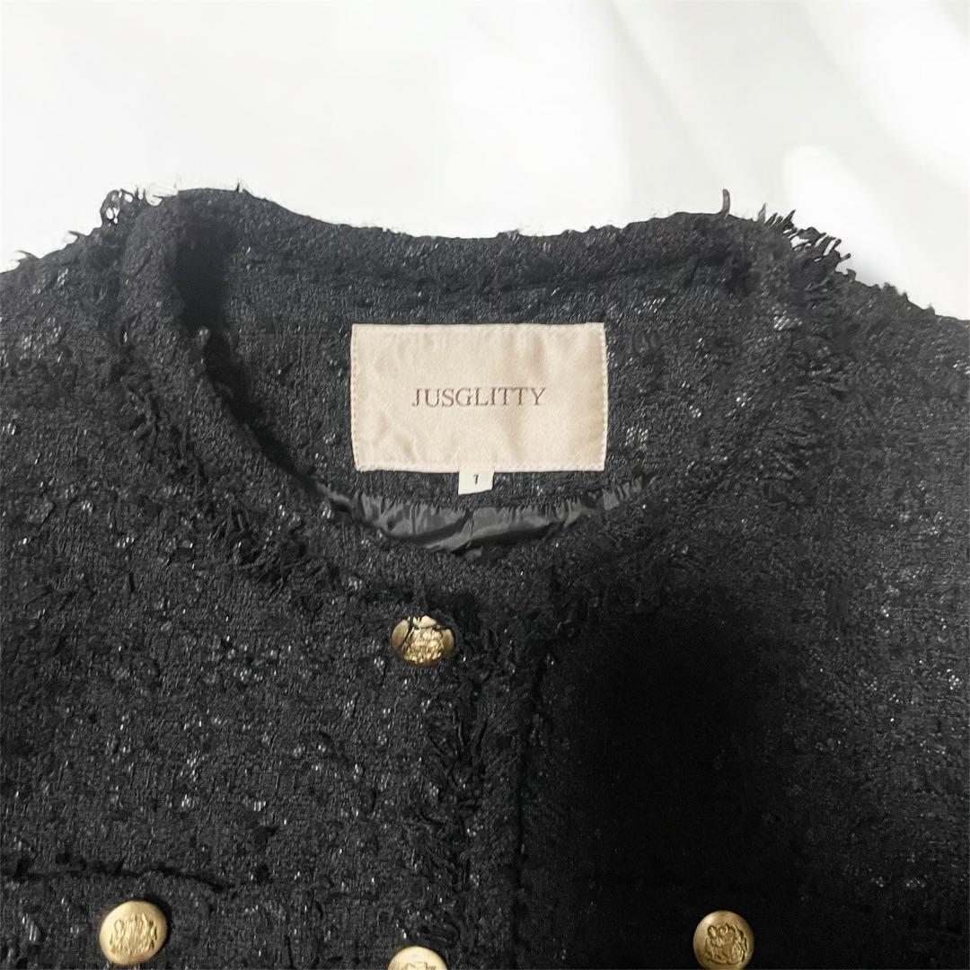 JUSGLITTY 美香さんコラボ ツイードジャケット　黒　金ボタン