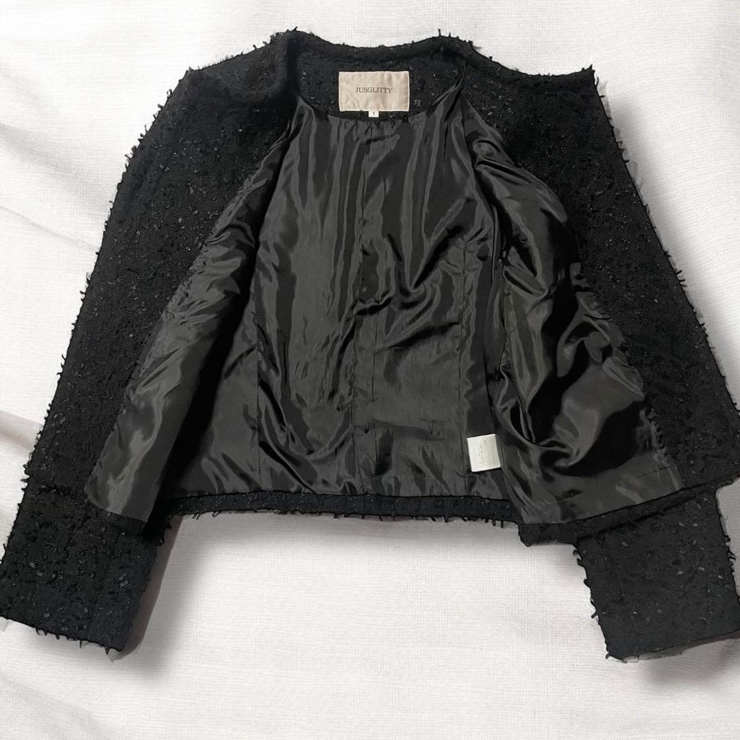 JUSGLITTY 美香さんコラボ ツイードジャケット　黒　金ボタン