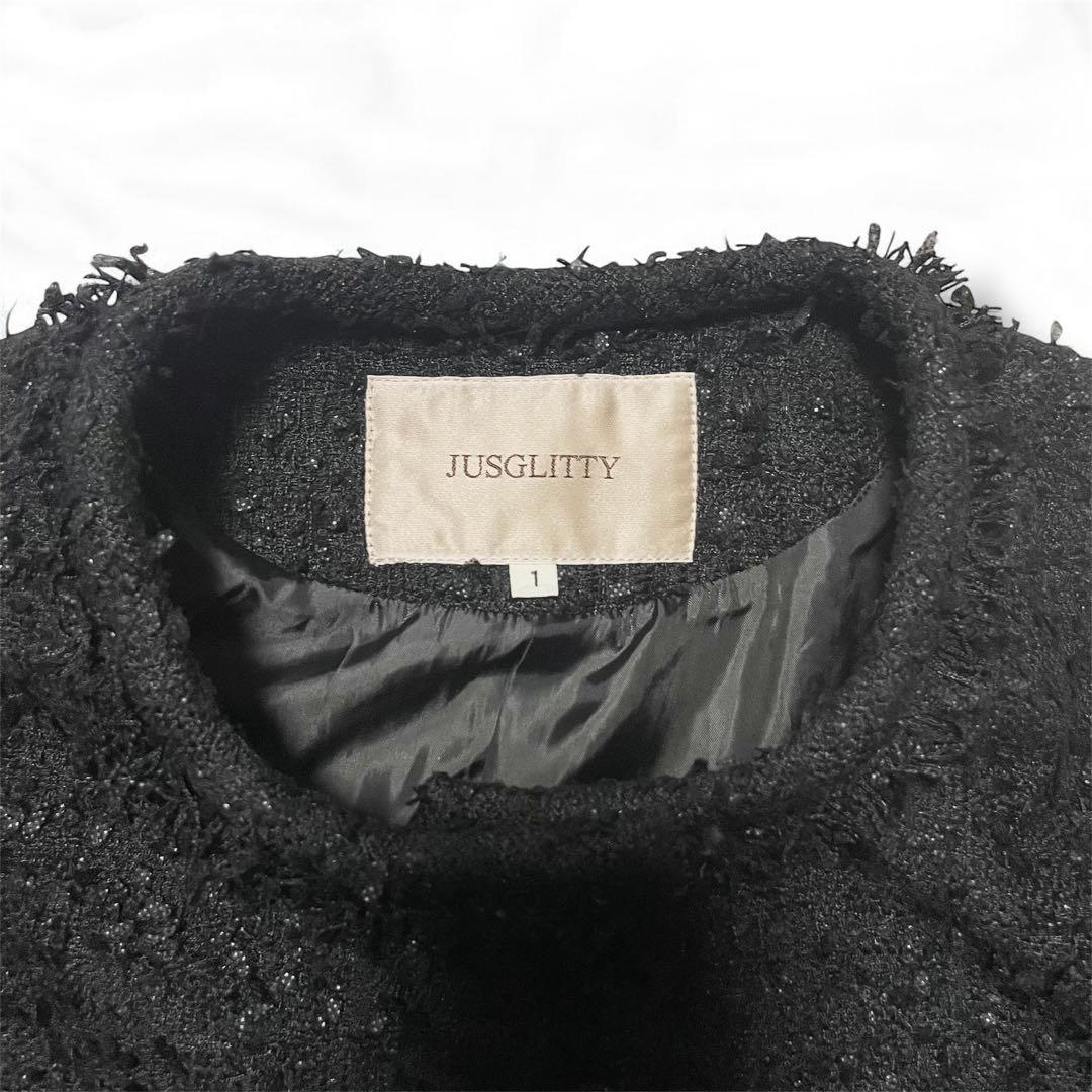JUSGLITTY 美香さんコラボ ツイードジャケット　黒　金ボタン