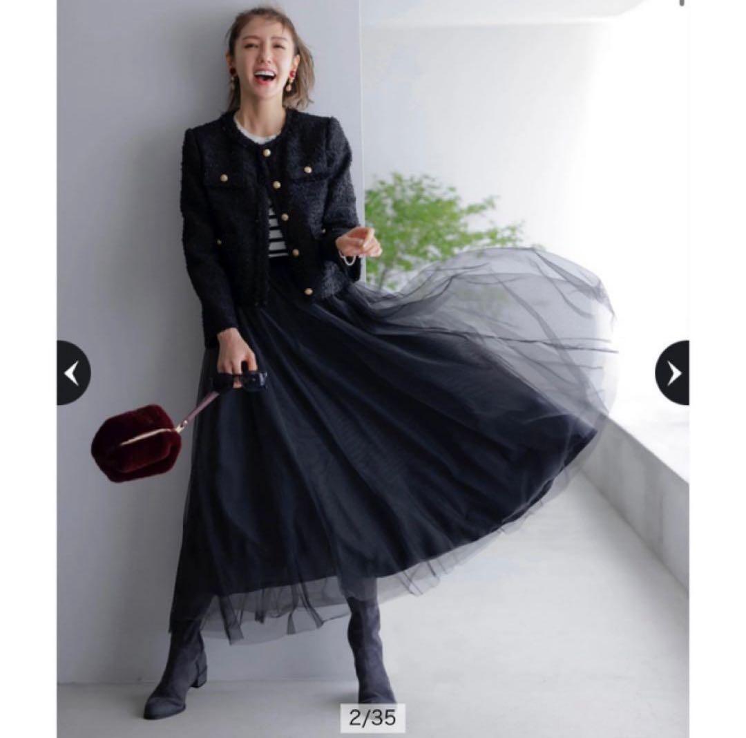 JUSGLITTY 美香さんコラボ ツイードジャケット　黒　金ボタン