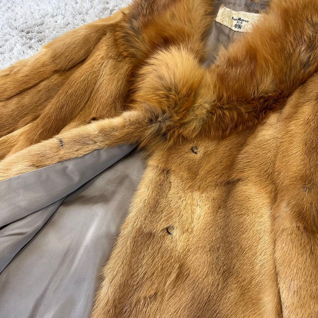 フォックス リアルファー コート ボリューム襟 毛皮 毛並み良好 レッドブラウン