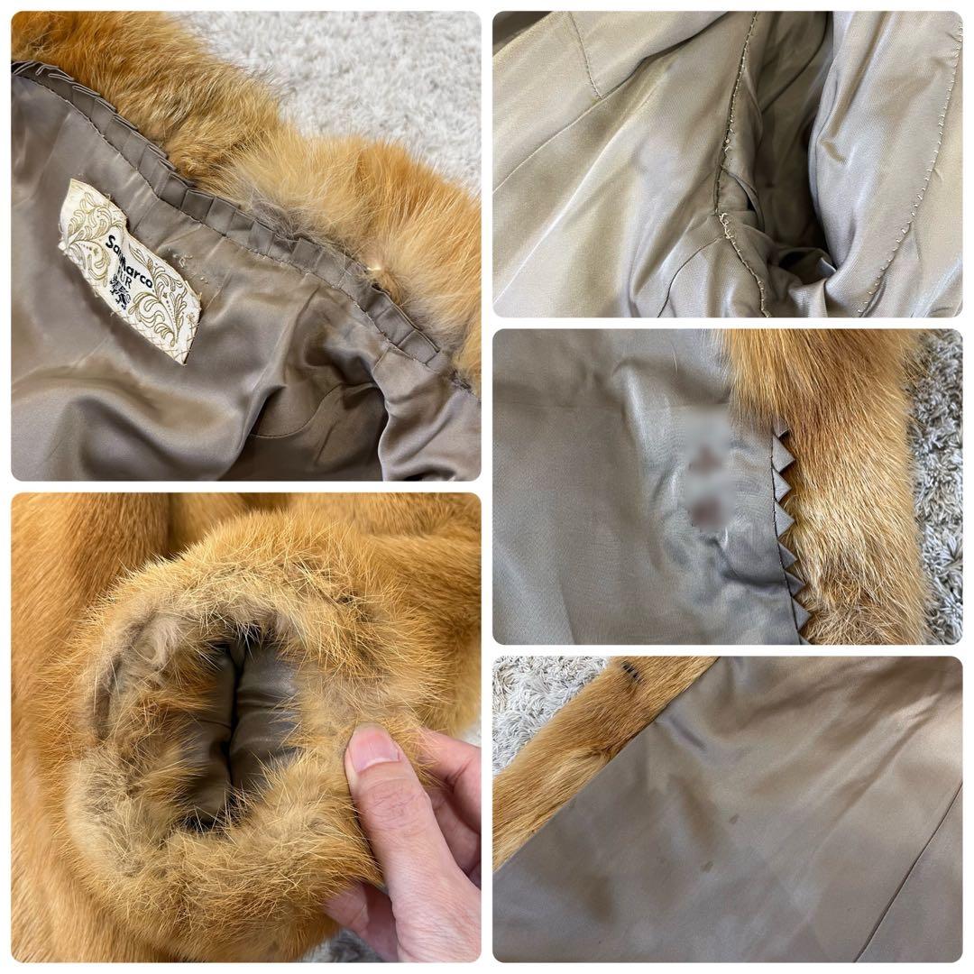 フォックス リアルファー コート ボリューム襟 毛皮 毛並み良好 レッドブラウン