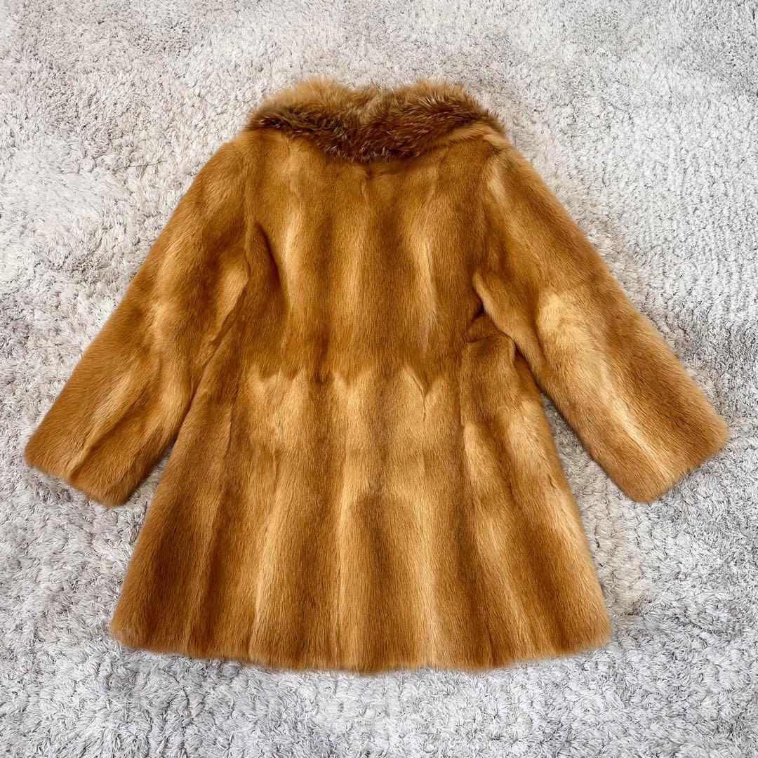 フォックス リアルファー コート ボリューム襟 毛皮 毛並み良好 レッドブラウン