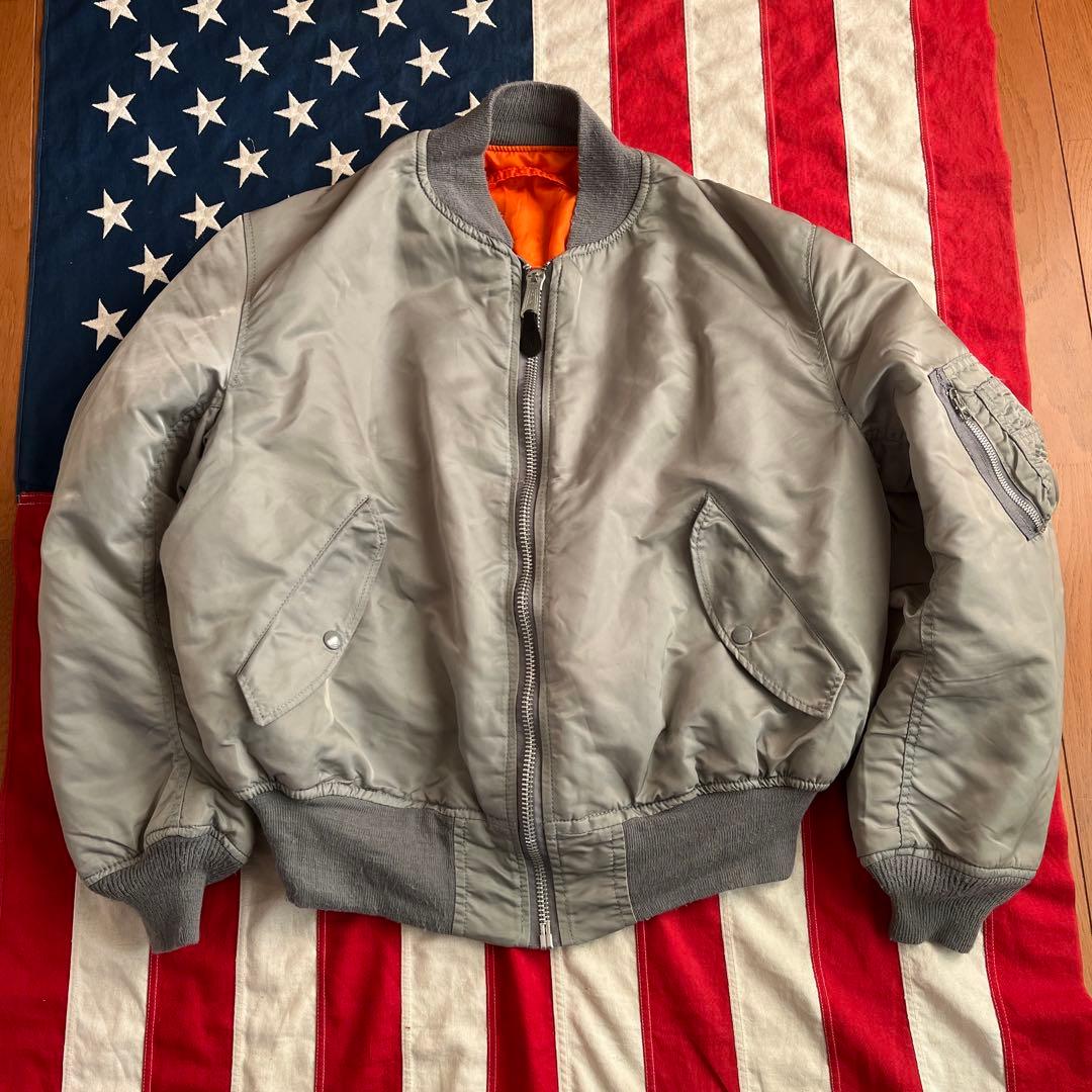 90s ビンテージ ALPHA アルファ MA-1 シルバー XL アメリカ製