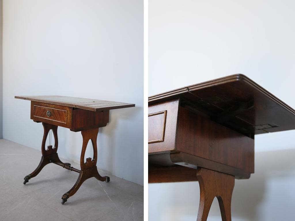 英国アンティーク木製ドロップリーフソファテーブル/折畳式机バタフライ91-219