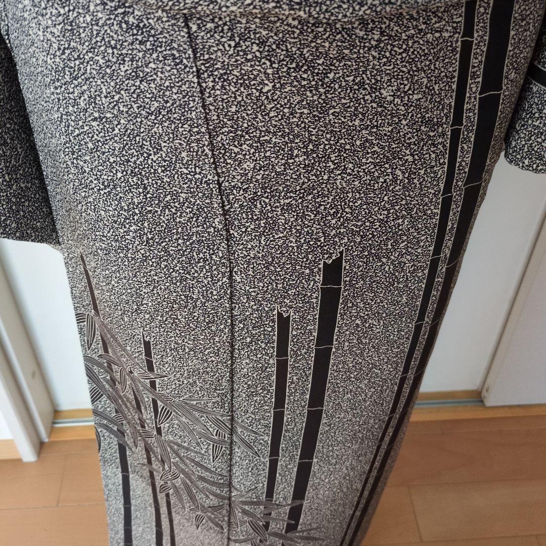 訪問着 グレー系 竹笹模様　袋帯セット