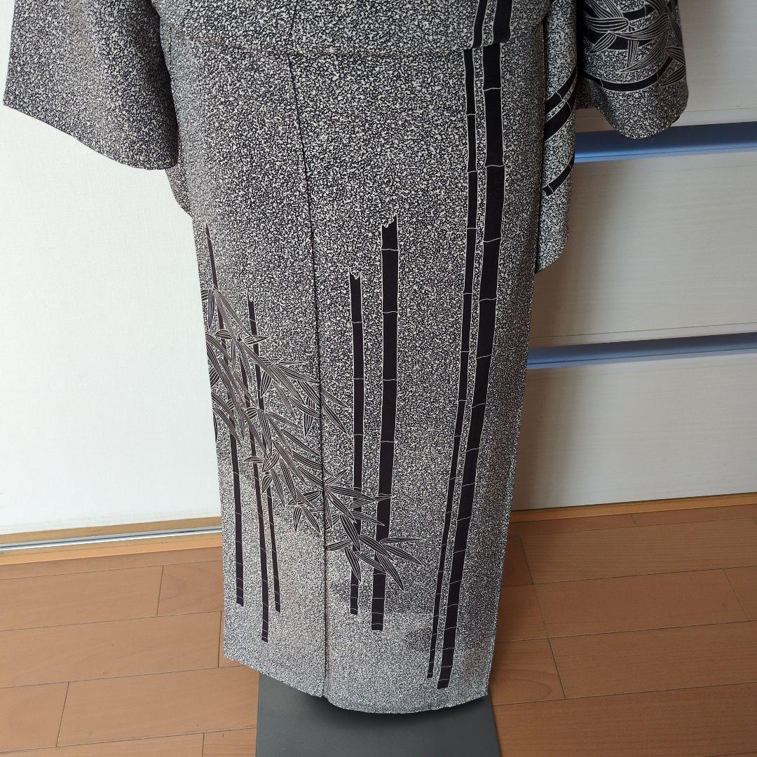 訪問着 グレー系 竹笹模様　袋帯セット