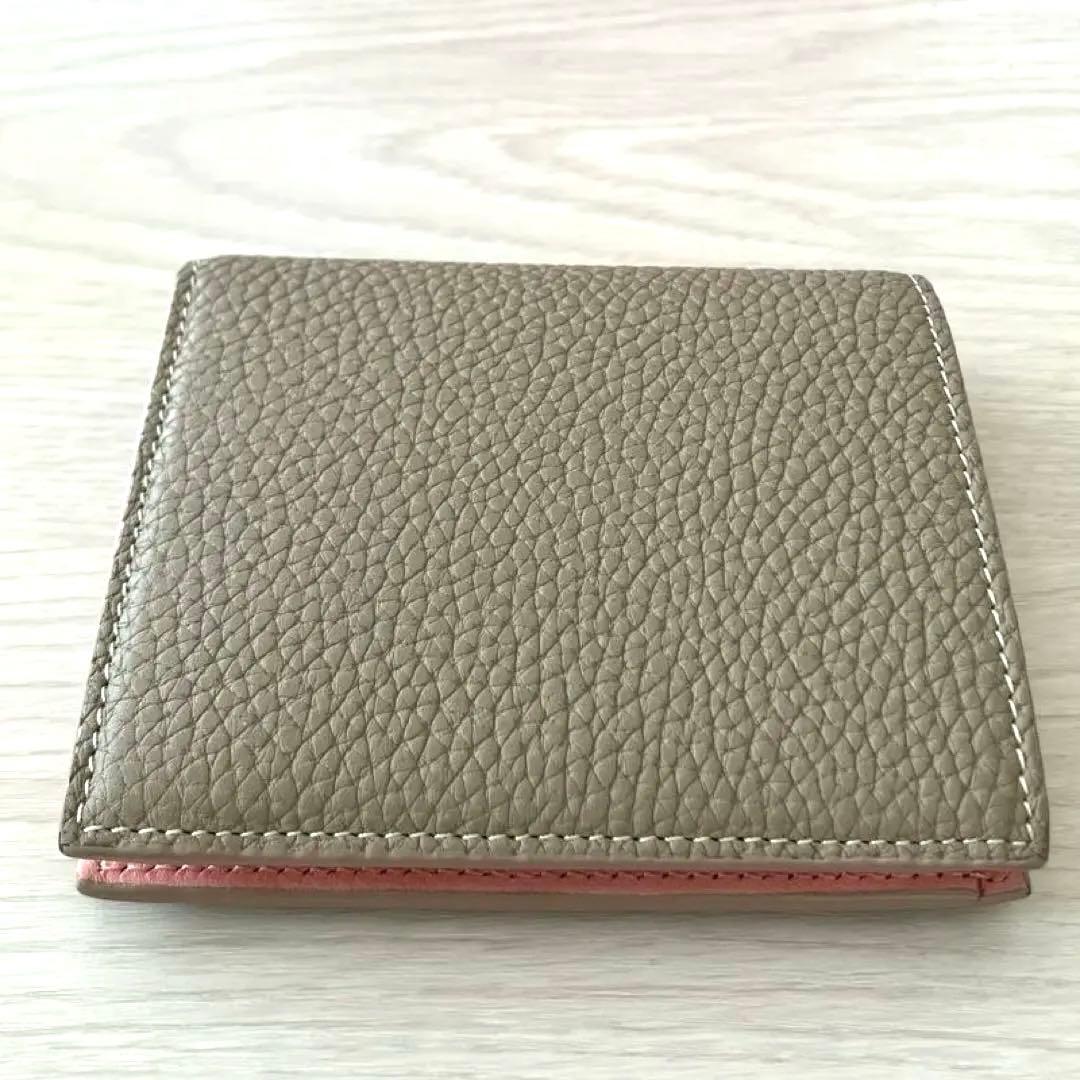 美品　BONAVENTURA 二つ折り財布　グレージュ　ピンク　バイカラー