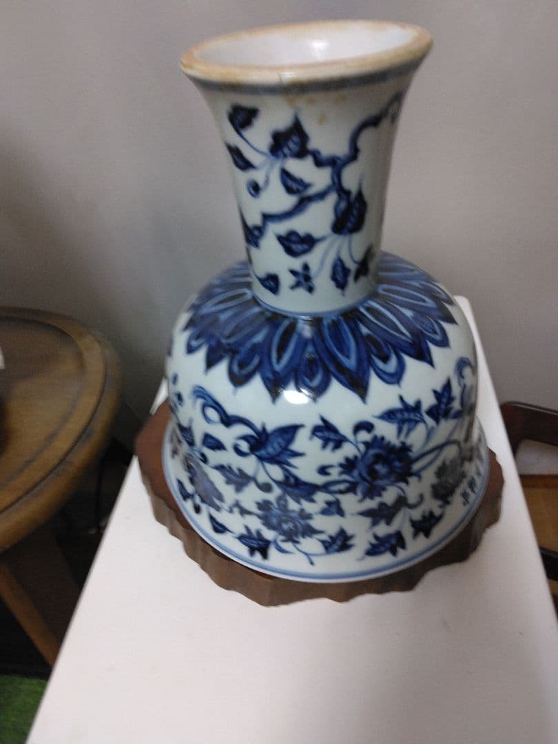 中国美術青花牡丹紋高足碗