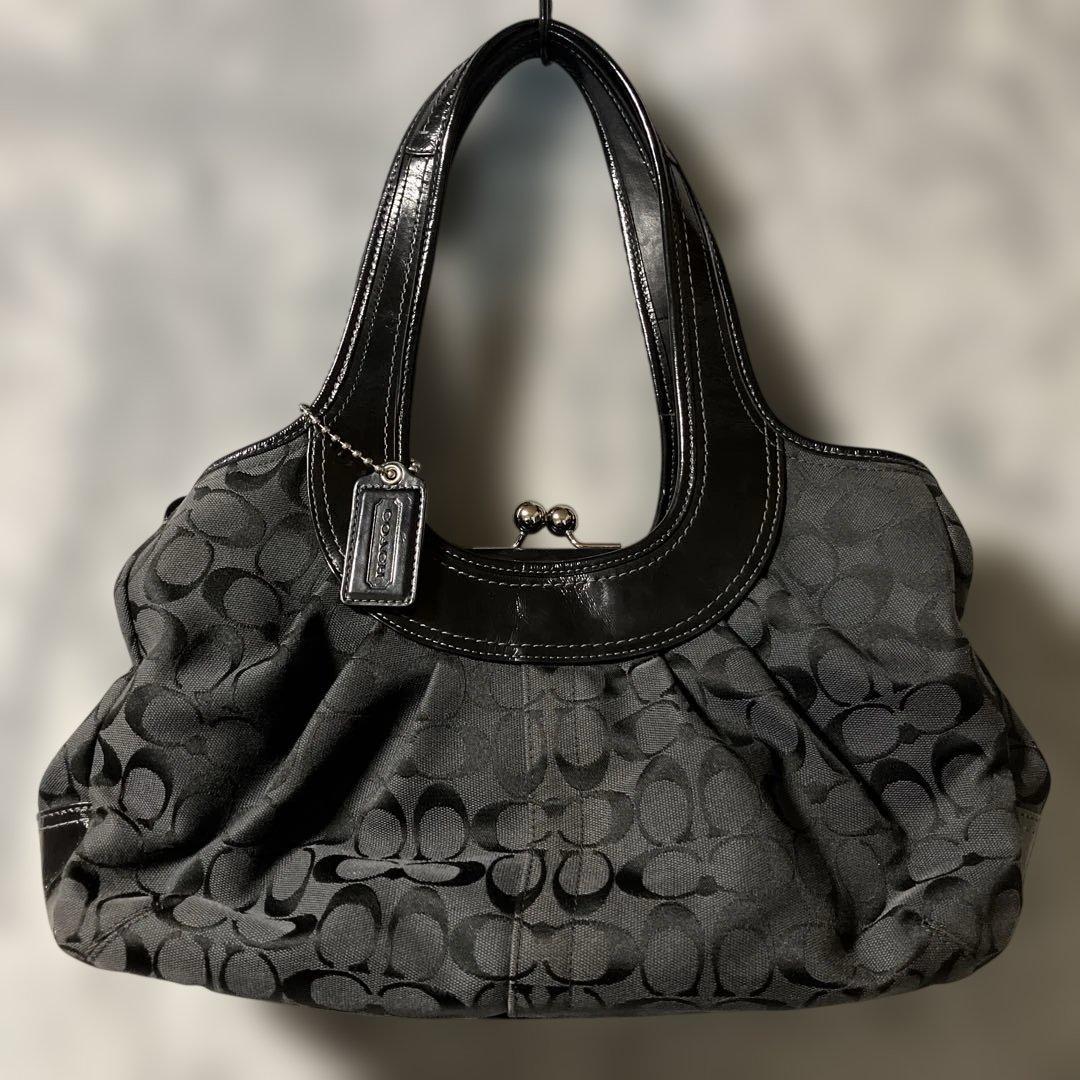 COACH コーチ シグネチャー ワンショルダーバッグ がま口 ブラック