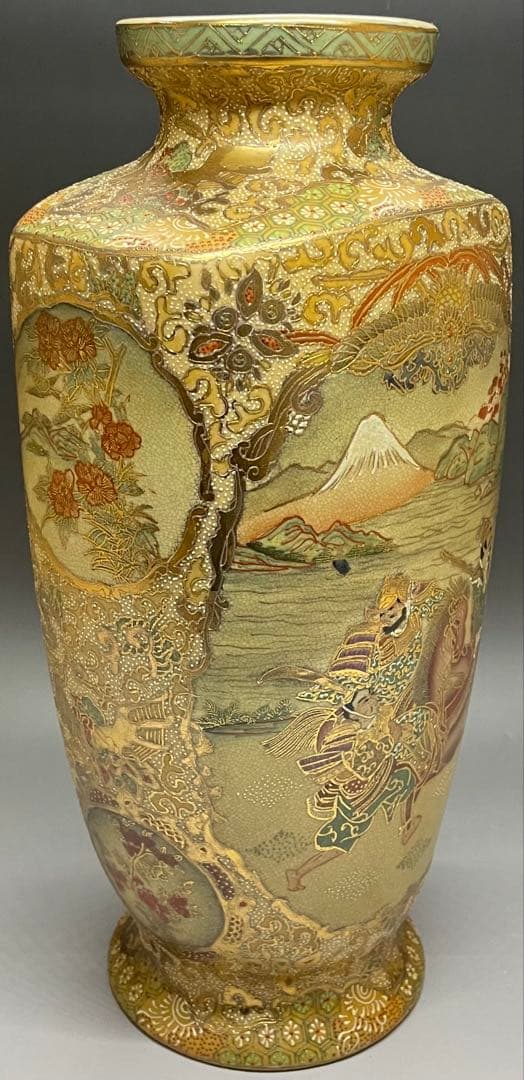 薩摩焼　色絵　金蘭手　武士美人図　花瓶　壺　飾壷　36cm v49