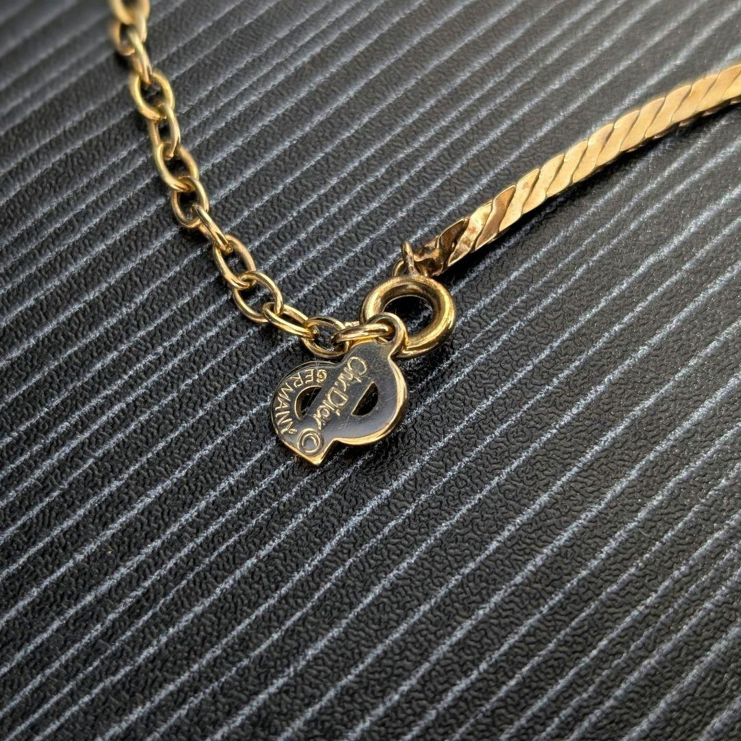 Christian Dior 大粒パールビジュー加飾 ゴールドカラーネックレス