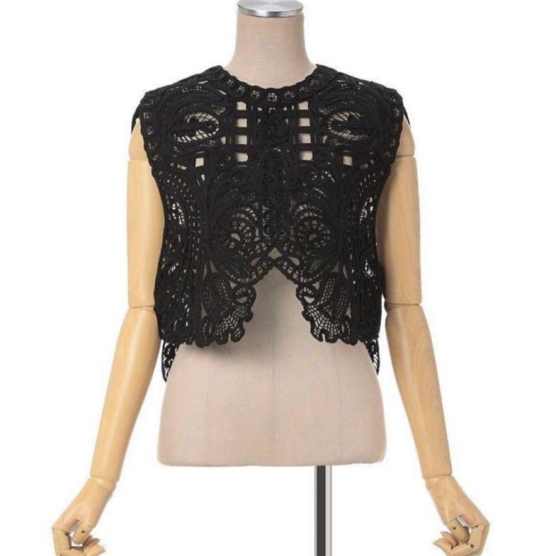 マメクロゴウチ コード刺繍 ベスト ブラック