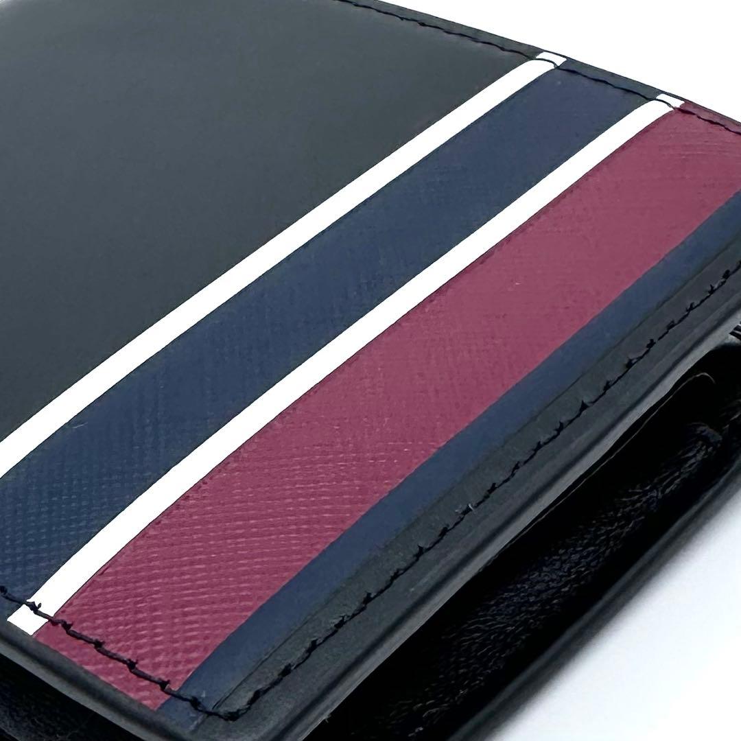 未使用✨トミーヒルフィガー 2つ折り財布 ウォレット ブラック ストライプ 牛革