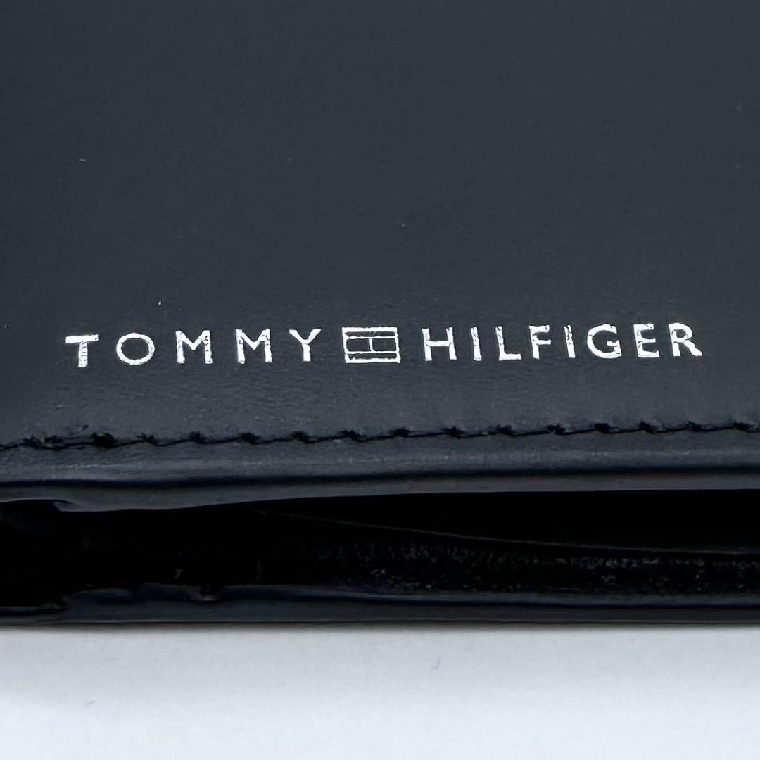 未使用✨トミーヒルフィガー 2つ折り財布 ウォレット ブラック ストライプ 牛革