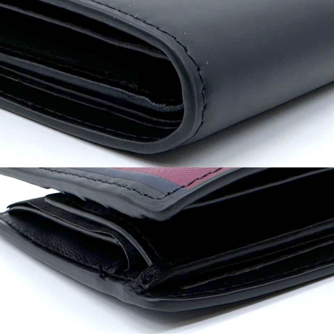 未使用✨トミーヒルフィガー 2つ折り財布 ウォレット ブラック ストライプ 牛革