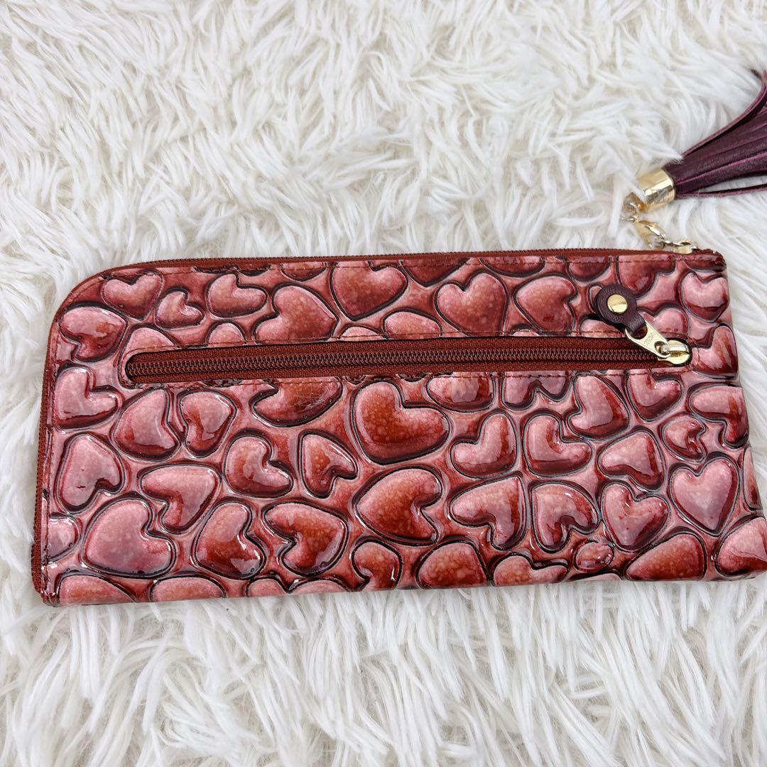 美品✨ATAO アタオ ハート型押しエナメル長財布 ピンク 箱付