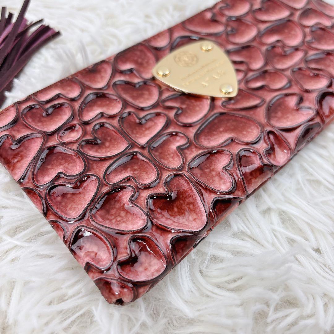 美品✨ATAO アタオ ハート型押しエナメル長財布 ピンク 箱付