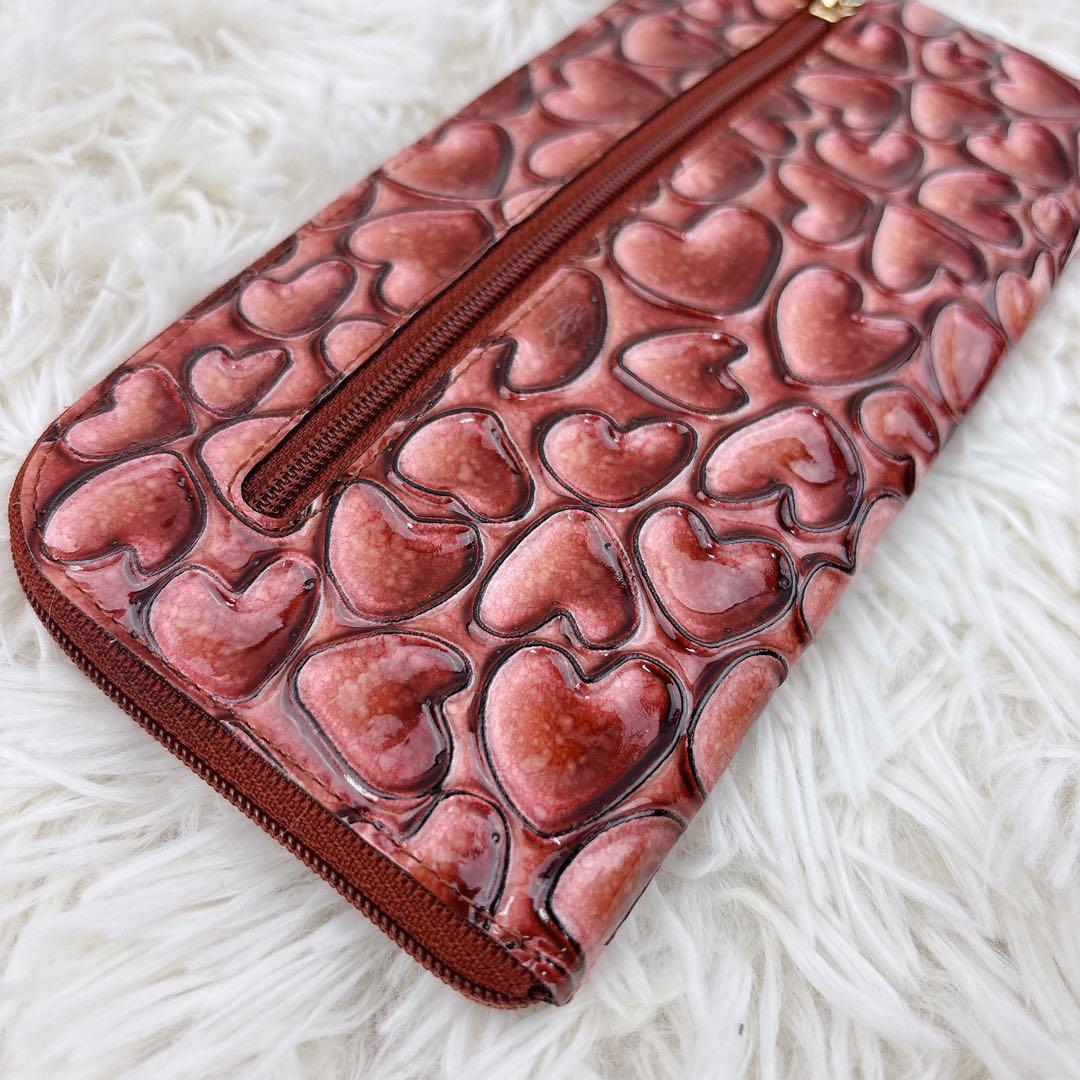 美品✨ATAO アタオ ハート型押しエナメル長財布 ピンク 箱付