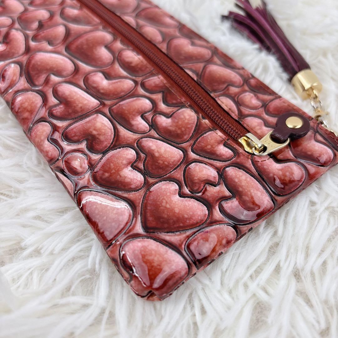 美品✨ATAO アタオ ハート型押しエナメル長財布 ピンク 箱付