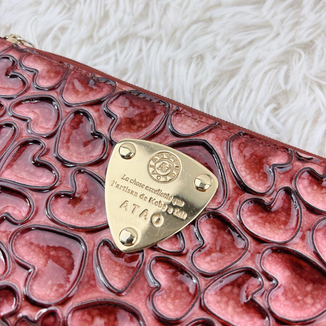美品✨ATAO アタオ ハート型押しエナメル長財布 ピンク 箱付