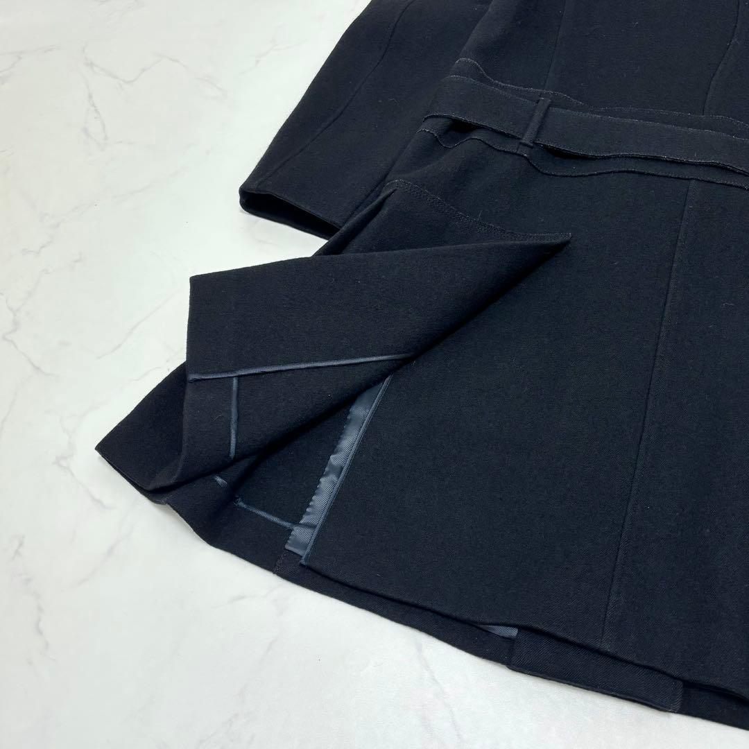 【正規品】プラダ ウール ロングコート 黒 スタンドカラー タック モード系 L