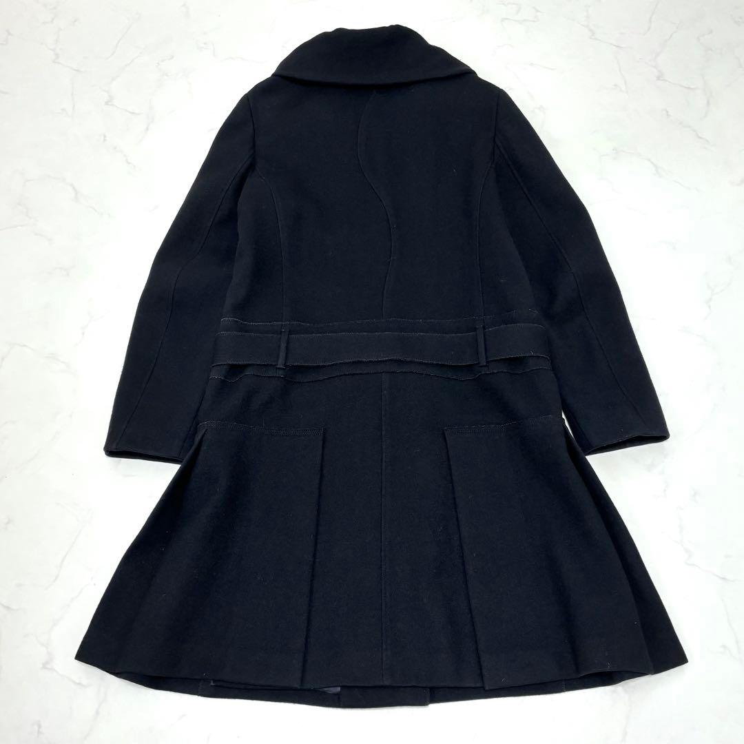 【正規品】プラダ ウール ロングコート 黒 スタンドカラー タック モード系 L