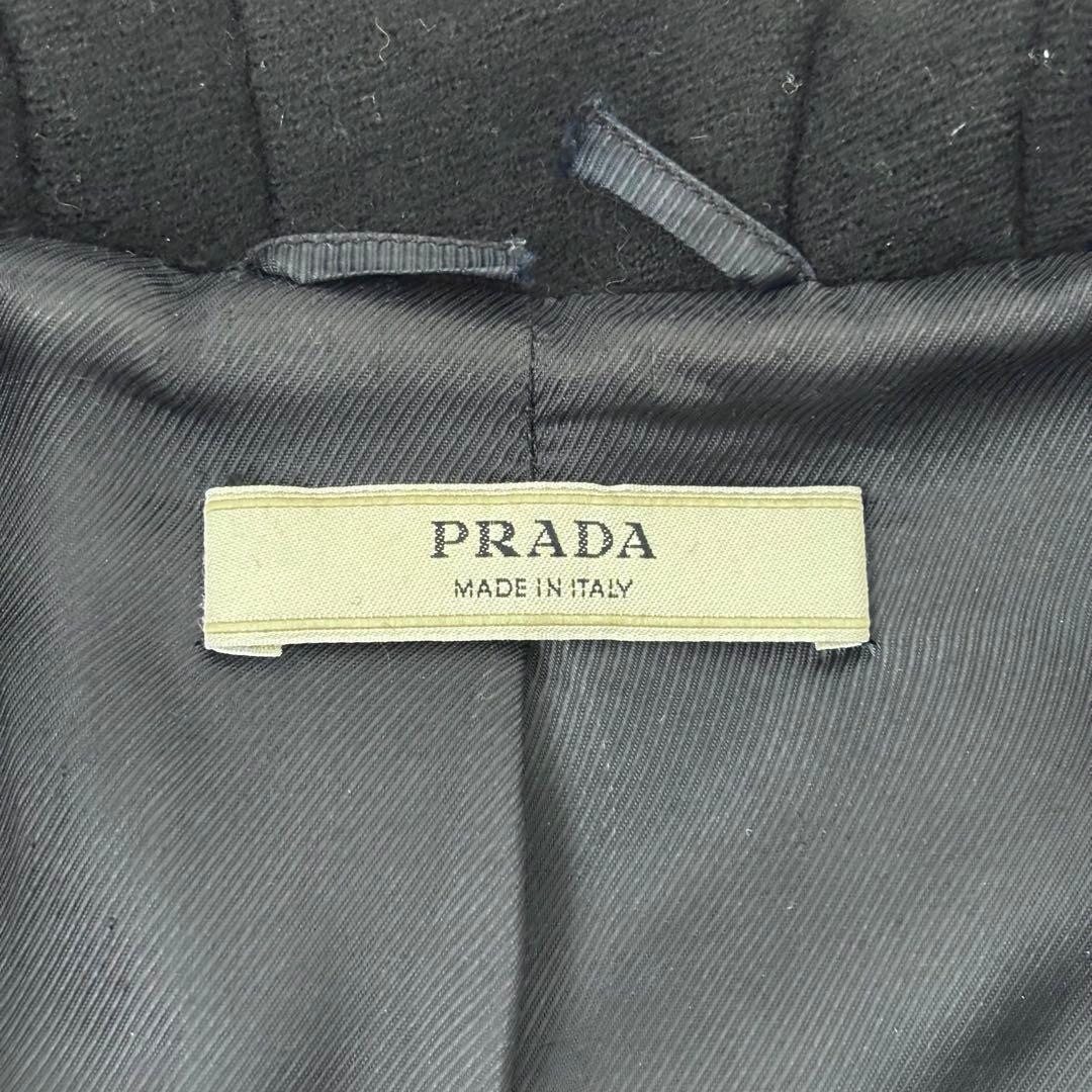 【正規品】プラダ ウール ロングコート 黒 スタンドカラー タック モード系 L