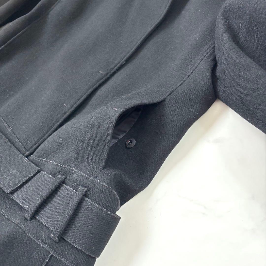 【正規品】プラダ ウール ロングコート 黒 スタンドカラー タック モード系 L