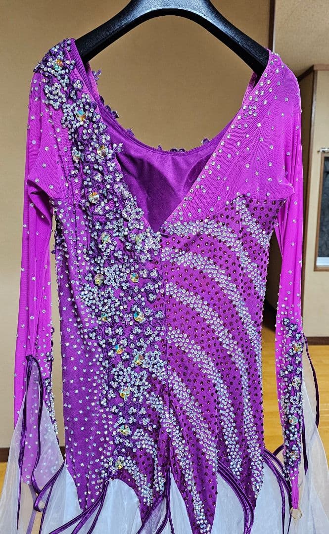 社交ダンス用ドレス 紫色 ビーズ装飾　1回着用