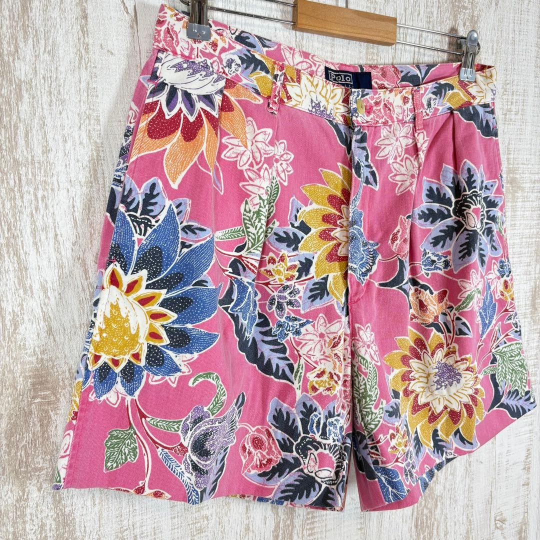 90s ポロバイラルフローレン 花柄 コットン ハーフパンツ ピンク