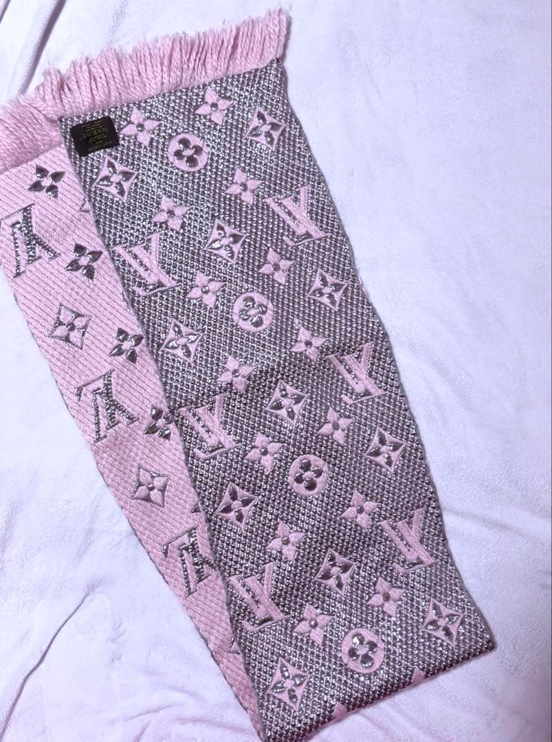 ルイヴィトン M70466　エシャルプ　ロゴマニア マフラー ピンク ウール