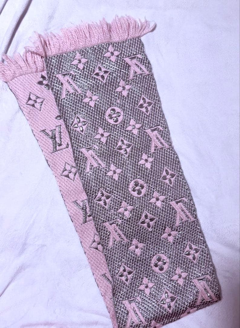 ルイヴィトン M70466　エシャルプ　ロゴマニア マフラー ピンク ウール