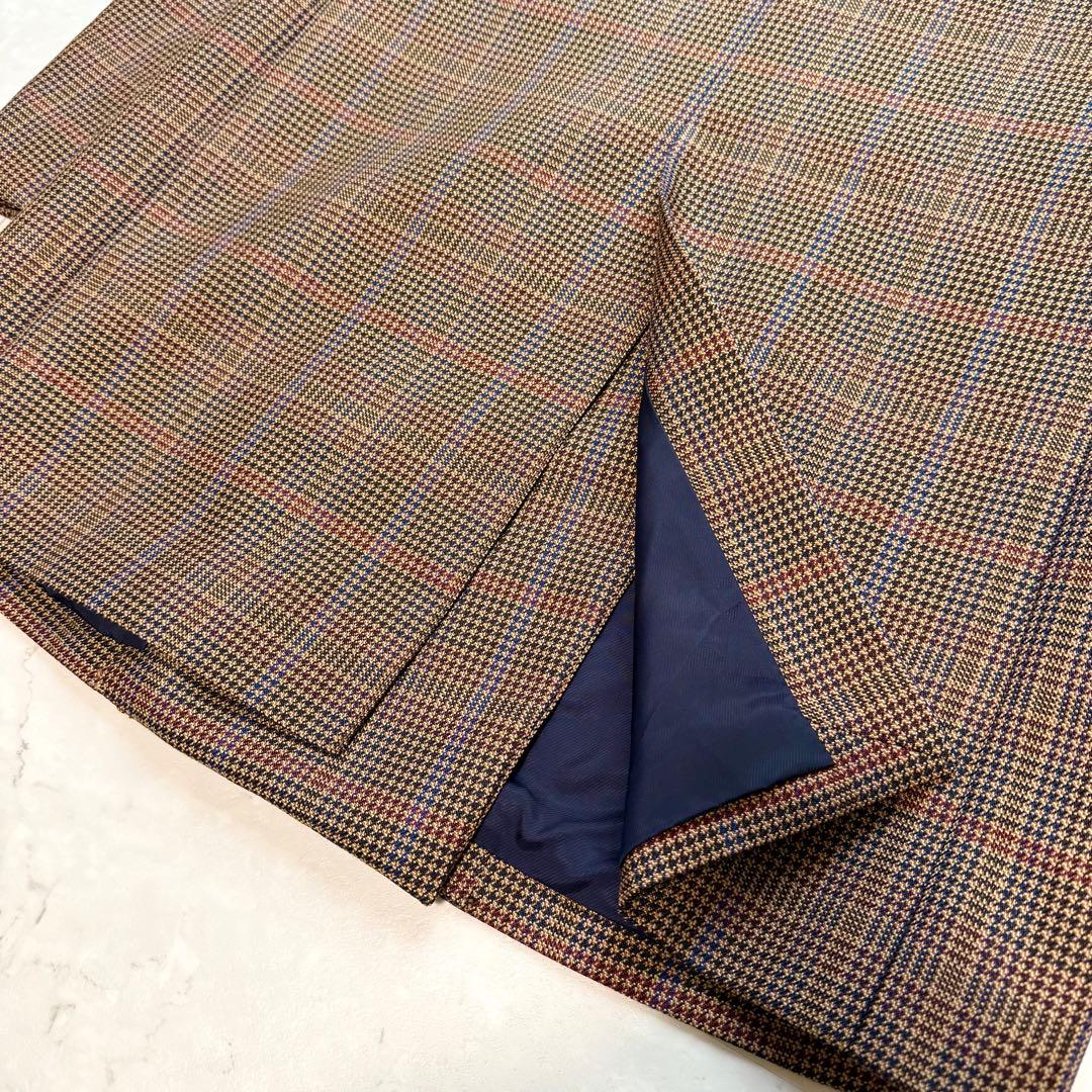 美品 NOBLE チェックピークドロングジャケット 38 ブラウン