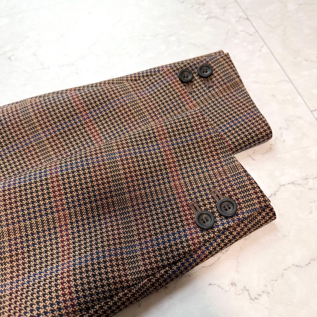 美品 NOBLE チェックピークドロングジャケット 38 ブラウン