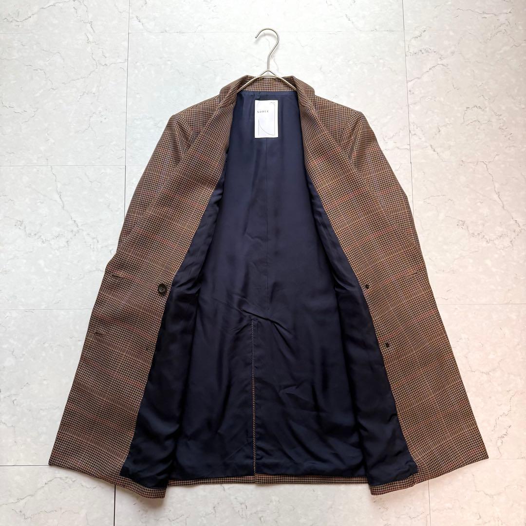 美品 NOBLE チェックピークドロングジャケット 38 ブラウン