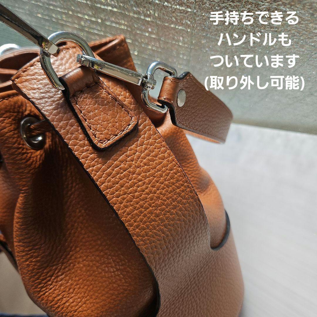 オーロラプレステージ シュリンクレザー巾着バッグ茶AURORA PRESTIGE